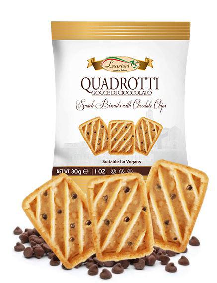 BISCOTTI MONOPORZIONE LAURIERI QUADROTTI CON GOCCE DI CIOCCOLATO 30GR 75CF X CT