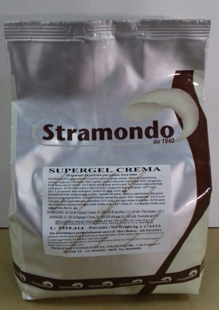 BASE GELATO LATTE A CALDO E FREDDO STRAMONDO SUPERGEL CREMA 100 2KG 10CF X CT