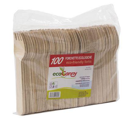 POSATE FORCHETTA ECOCANNY 16cm LEGNO DI BETULLA 100PZ X 10CF X CT
