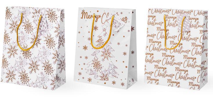 SHOPPERS NATALIZIE GOLD CON CORDINO CARTA 18+9X23 MIX STAMPE 12PZ X 8CF X CT