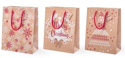 [SHP512MIX] SHOPPERS NATALIZIE CON CORDINO CARTA KRAFT 18+9X23 MIX STAMPE 12PZ X 8CF X CT
